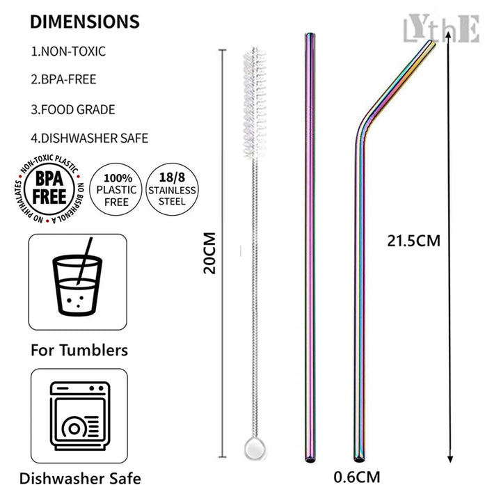 10Pcs Reusable Drinking Straw Metal Straws 304 Stainless Steel Straws Set with Brush Bar Cocktail Straw for Glasses Drinkware