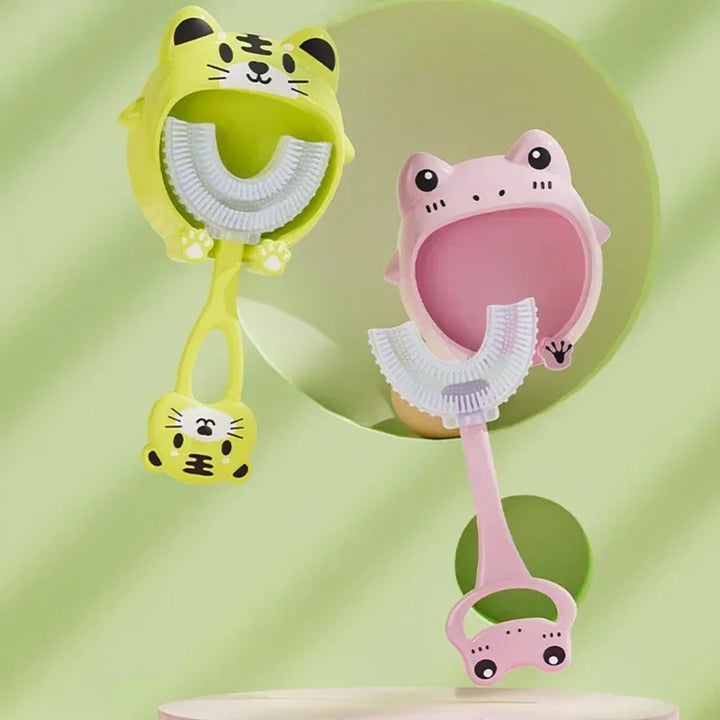 Cartoon Baby Toothbrush Children 360 Degree U Shaped Teeth Brush Oral Care Cleaning Brush Silicone Toothbrush for 2-12Years Kids