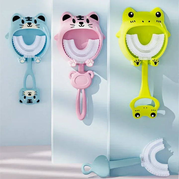 Cartoon Baby Toothbrush Children 360 Degree U Shaped Teeth Brush Oral Care Cleaning Brush Silicone Toothbrush for 2-12Years Kids