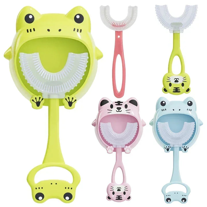 Cartoon Baby Toothbrush Children 360 Degree U Shaped Teeth Brush Oral Care Cleaning Brush Silicone Toothbrush for 2-12Years Kids